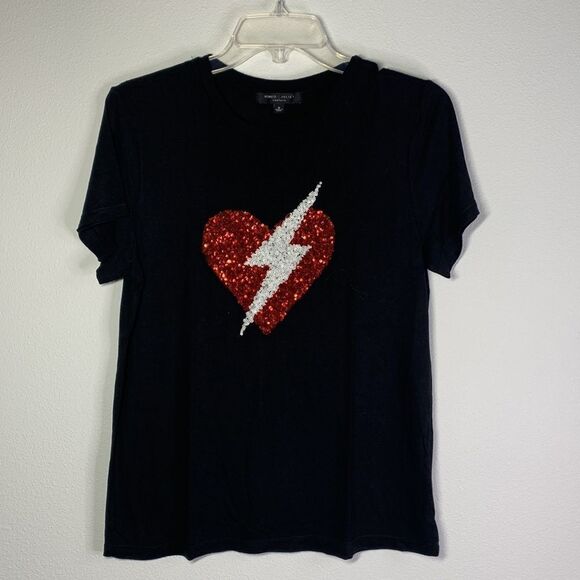 ROMEO+Juliet couture sequined heart bolt design black tshirt women’s sz small - Picture 10 of 10